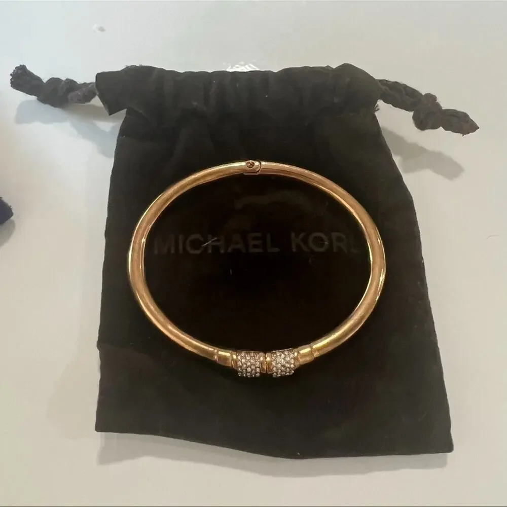 Michael Kors Rose Gold Tone Park Avenue Pave Hinged Bangle Bracelet